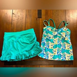 Lime Ricki Turquoise Floral Tankini Top & Skirted Bottoms